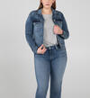 Notched Crop Denim Jacket Plus Size - Eco-Friendly Fabric, , hi-res image number 0