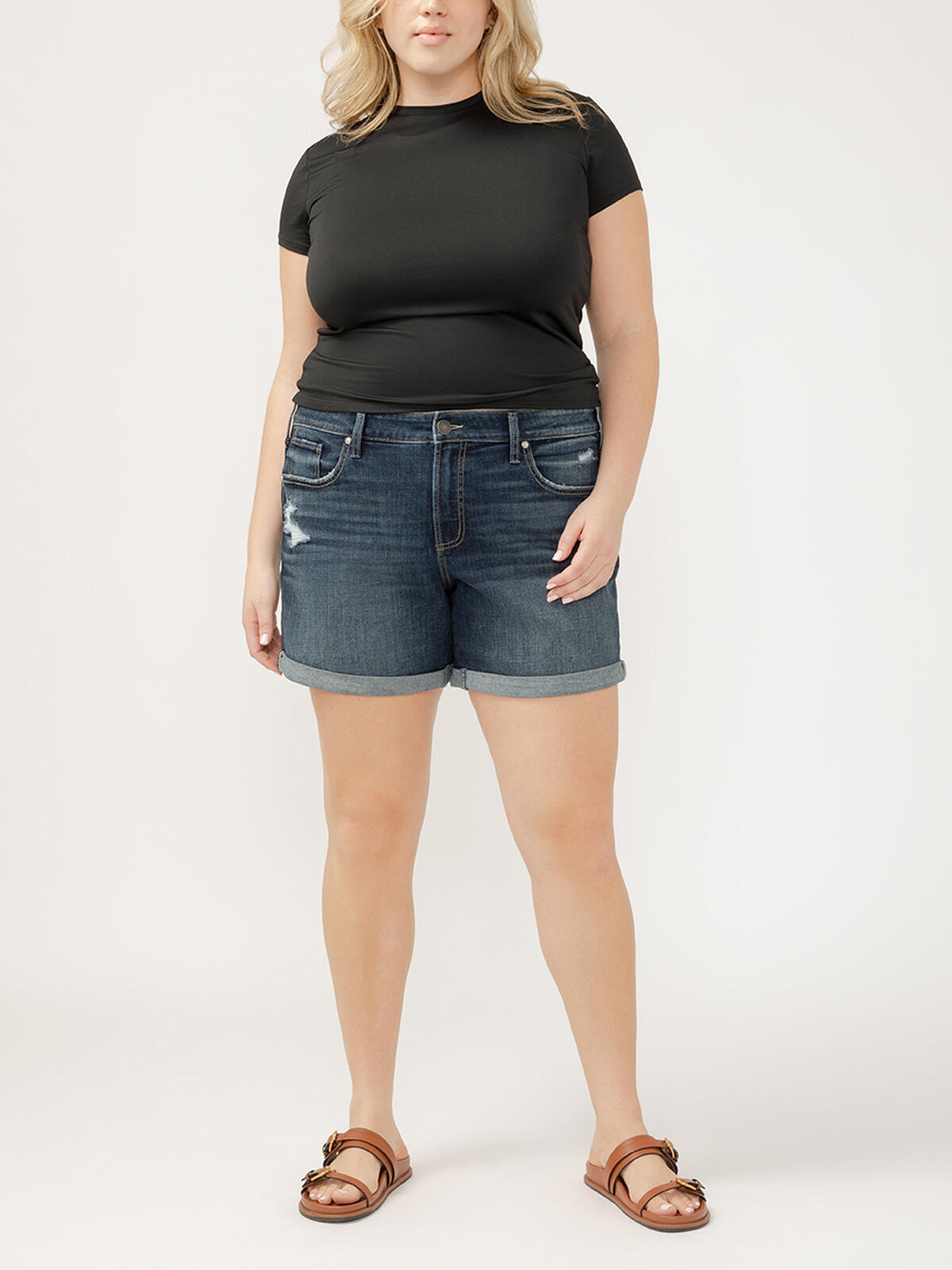 Boyfriend Mid Rise Luxe Stretch Shorts Plus Size image number 0