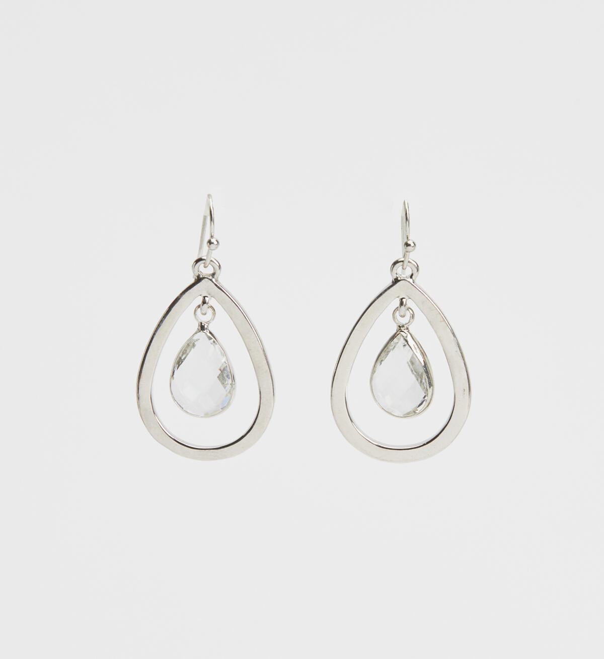 Rhinestone Teardrop Earrings, Silver, hi-res image number 0