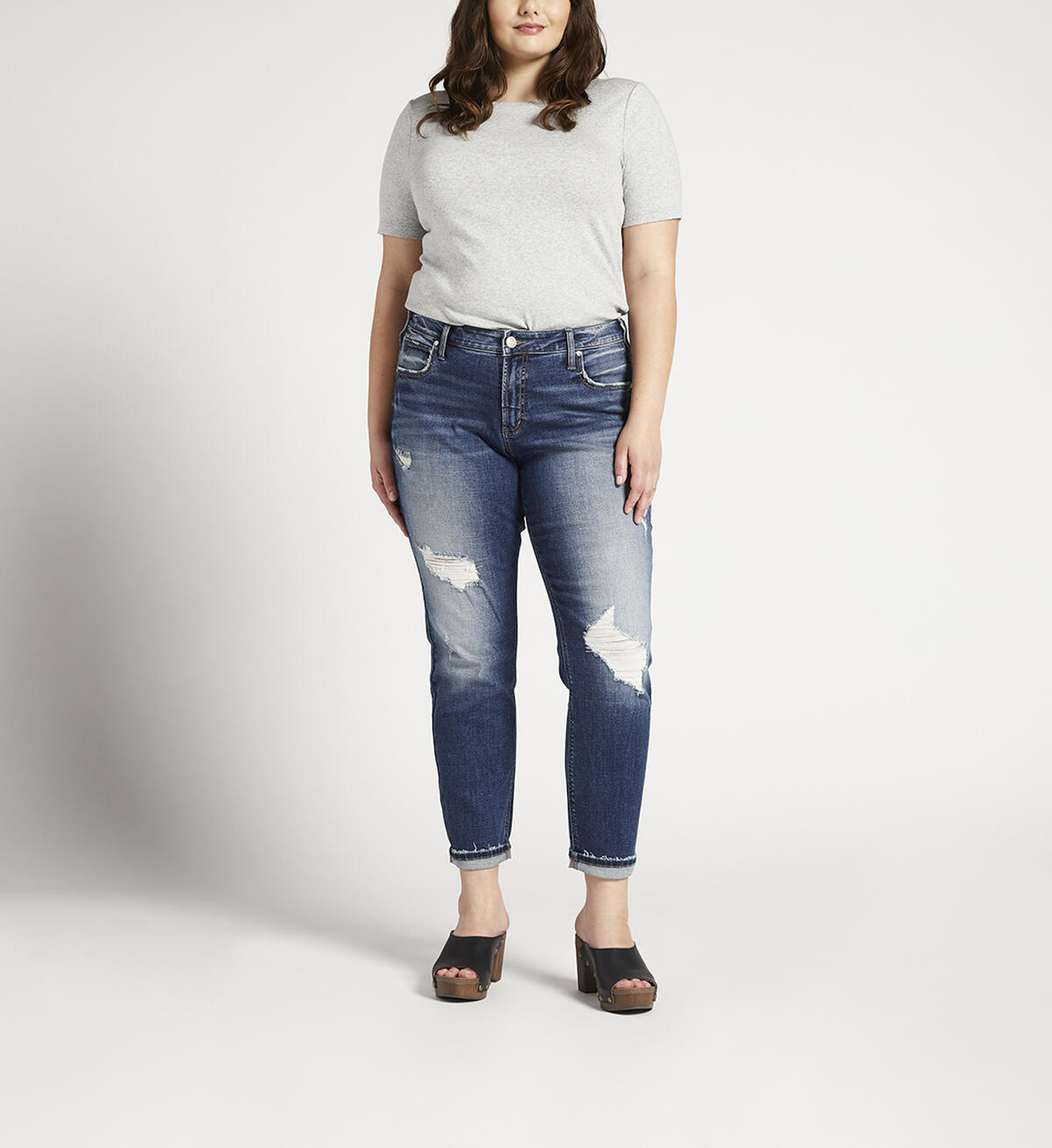Boyfriend Mid Rise Slim Leg Jeans Plus Size, , hi-res image number 0