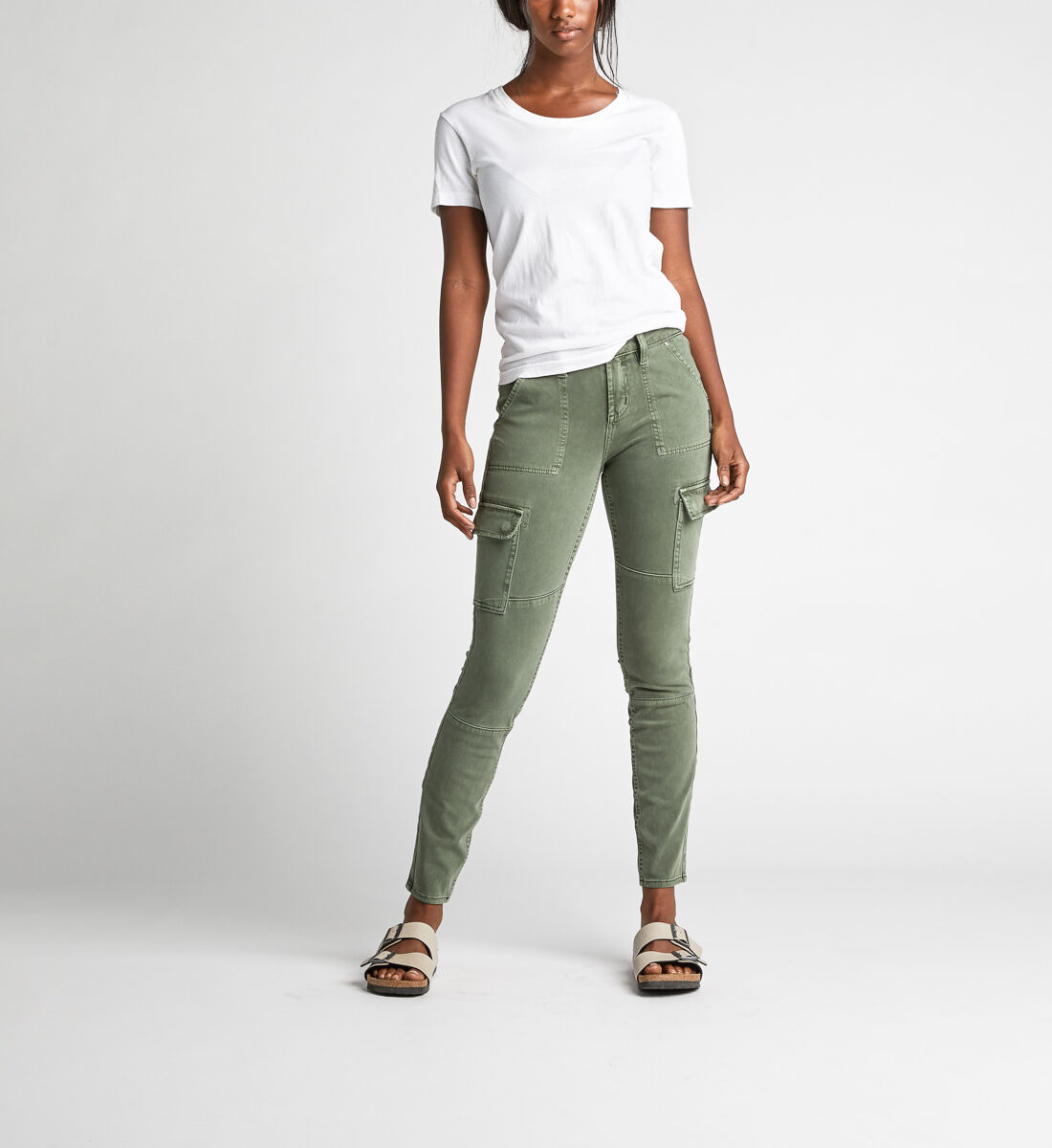 Buy Skinny Cargo Mid Rise Skinny Leg Pants for USD 79.00 Silver