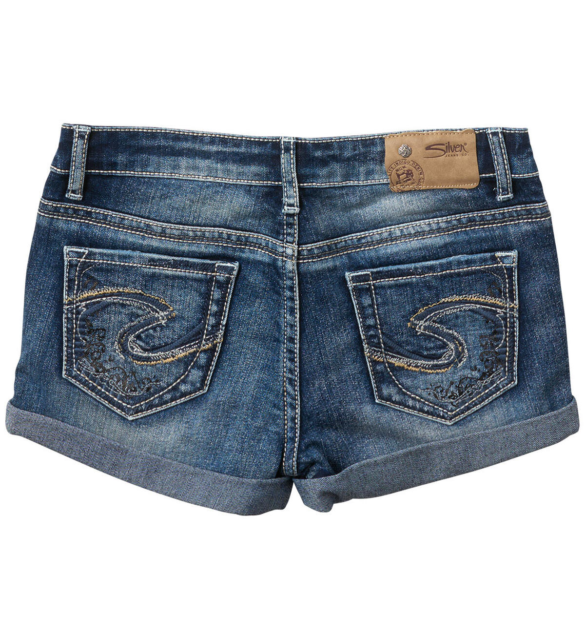 Lacy Cuffed Denim Shorts in Medium Wash (7-16), , hi-res image number 1