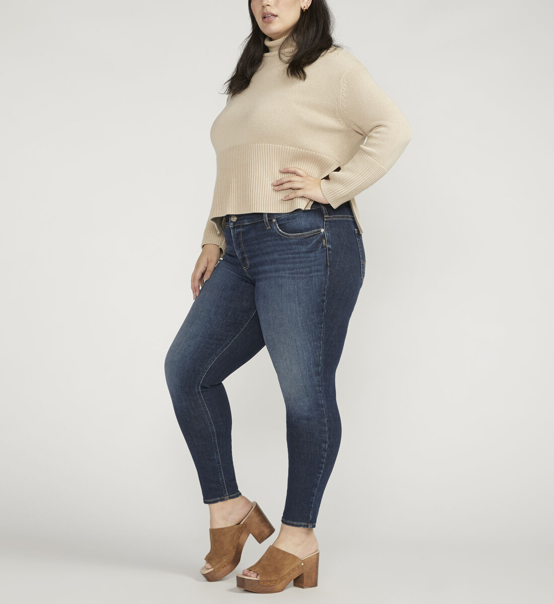 Buy Elyse Mid Rise Skinny Jeans Plus Size for USD 84.00 Silver