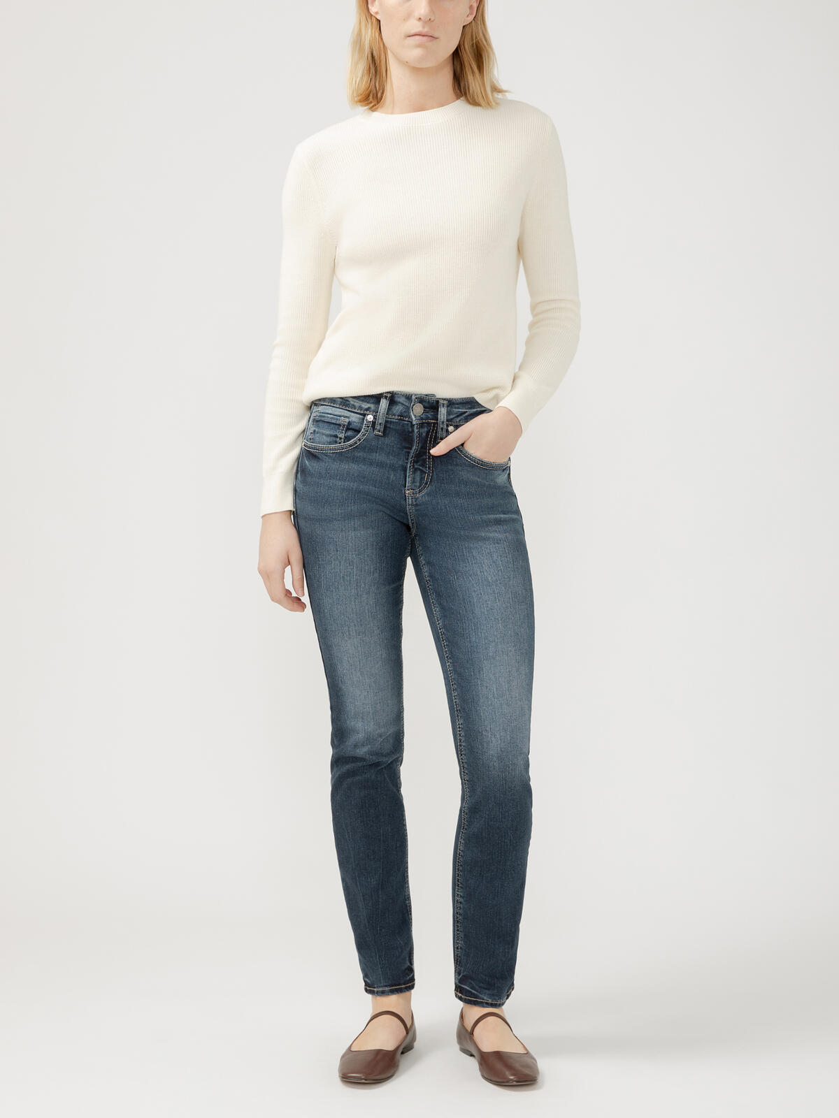 Suki Mid Rise Straight Leg Jeans, Indigo, hi-res image number 0