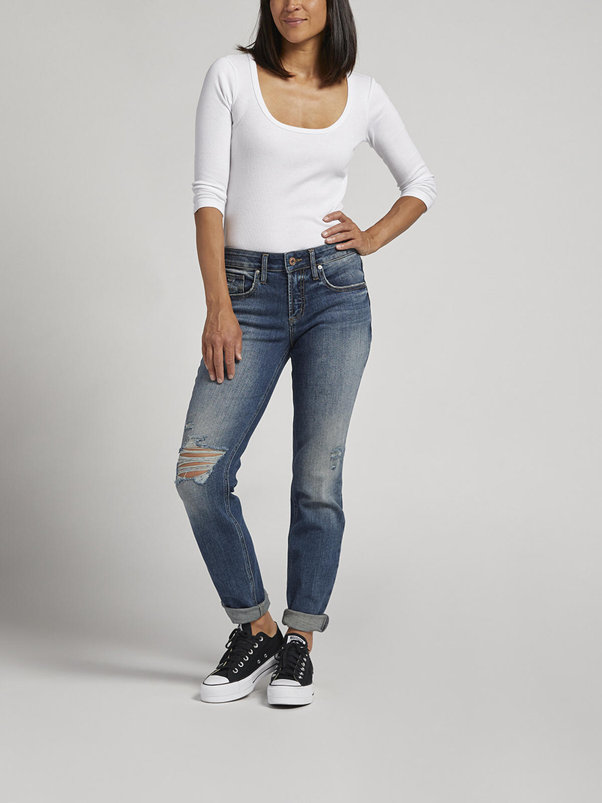 Boyfriend Mid Rise Slim Leg Jeans image number 0