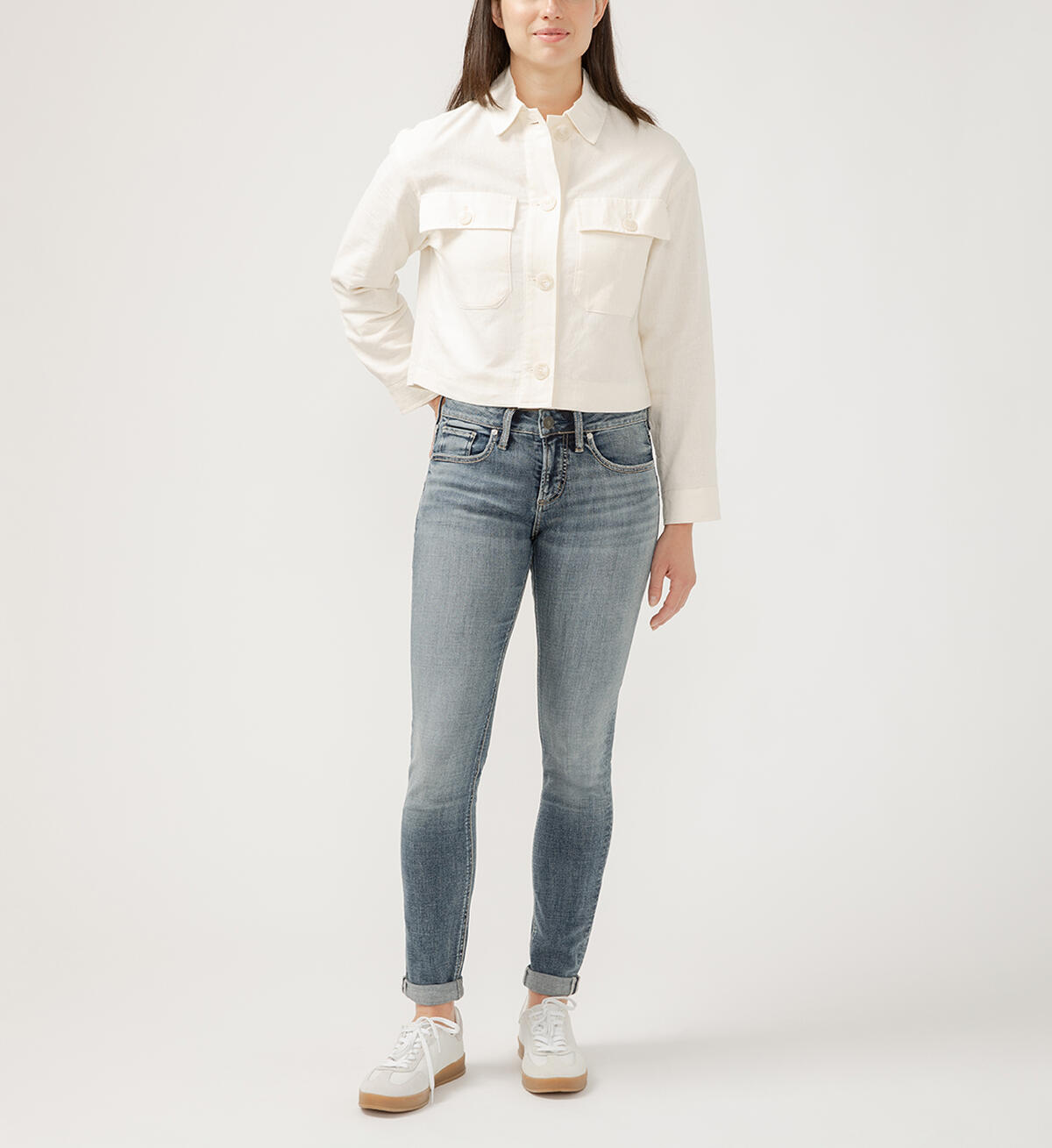 Girlfriend Mid Rise Skinny Luxe Stretch Jeans, , hi-res image number 0