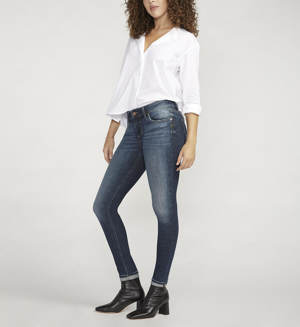 Girlfriend Mid Rise Slim Leg Jeans, Indigo, hi-res image number 0