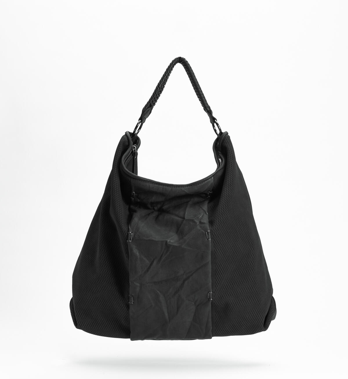 Mixed-Material Hobo Bag, Black, hi-res image number 1