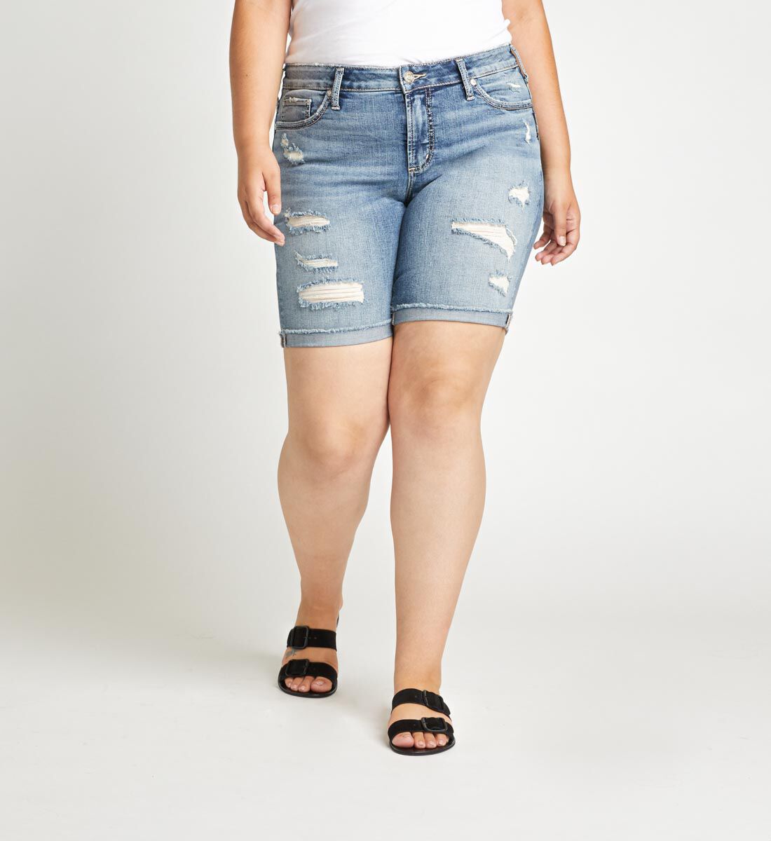 Buy Suki Mid Rise Bermuda Short Plus Size for USD 37.00 Silver