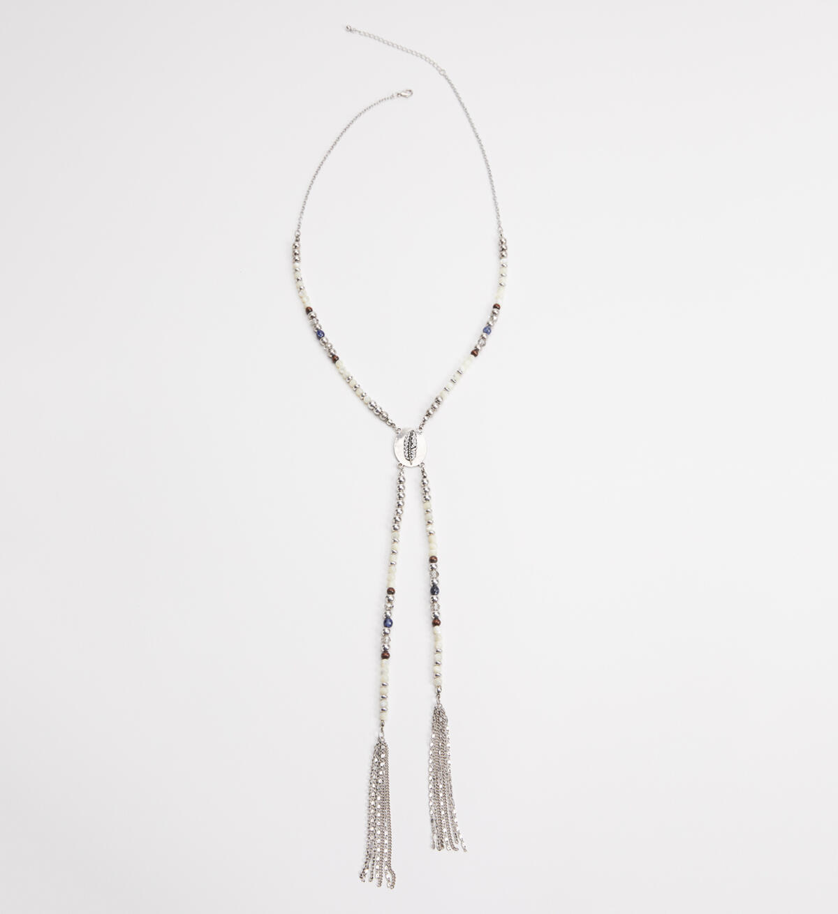 Buy SilverTone Beaded Long Tassel Necklace for USD 32.00 Silver