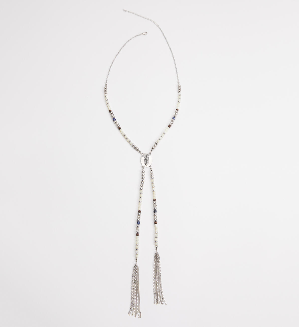 Silver-Tone Beaded Long Tassel Necklace, , hi-res image number 0
