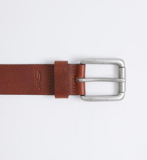 Pebbled Brown Leather Mens Belt