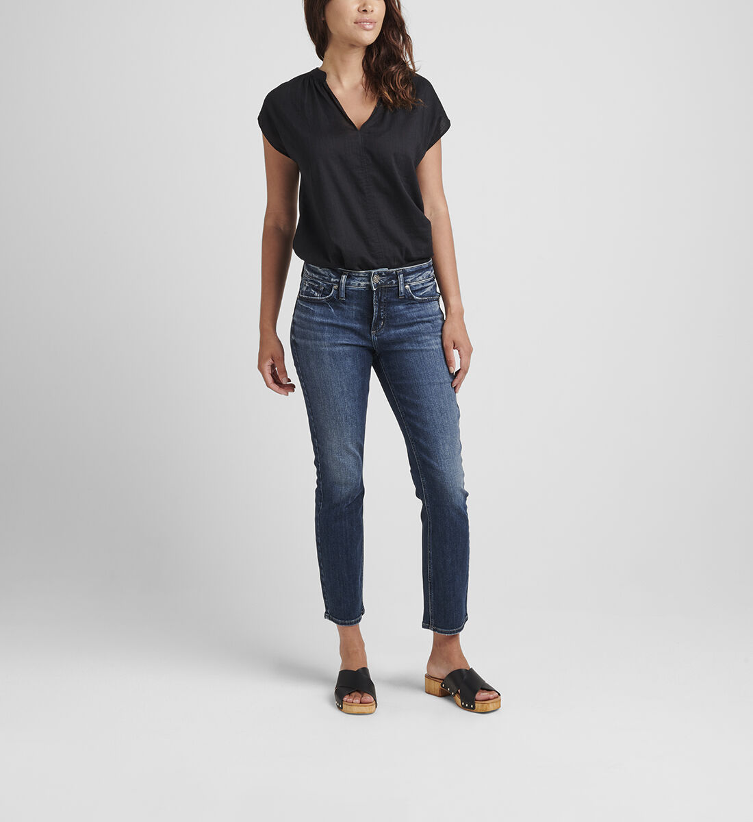 Elyse Mid Rise Straight Crop Jeans Front