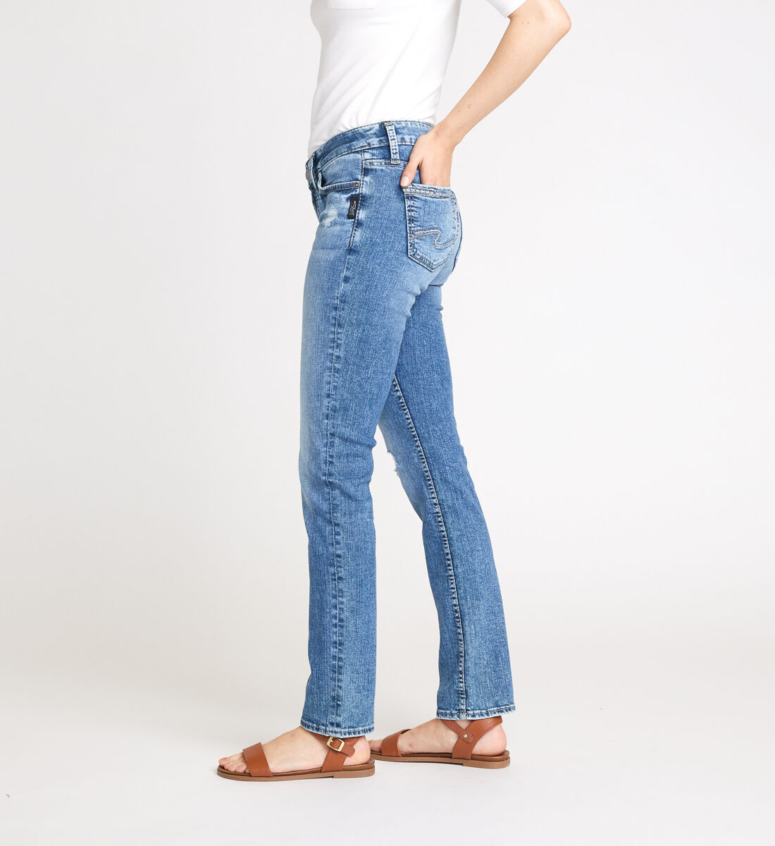Elyse Mid Rise Straight Leg Jeans Side