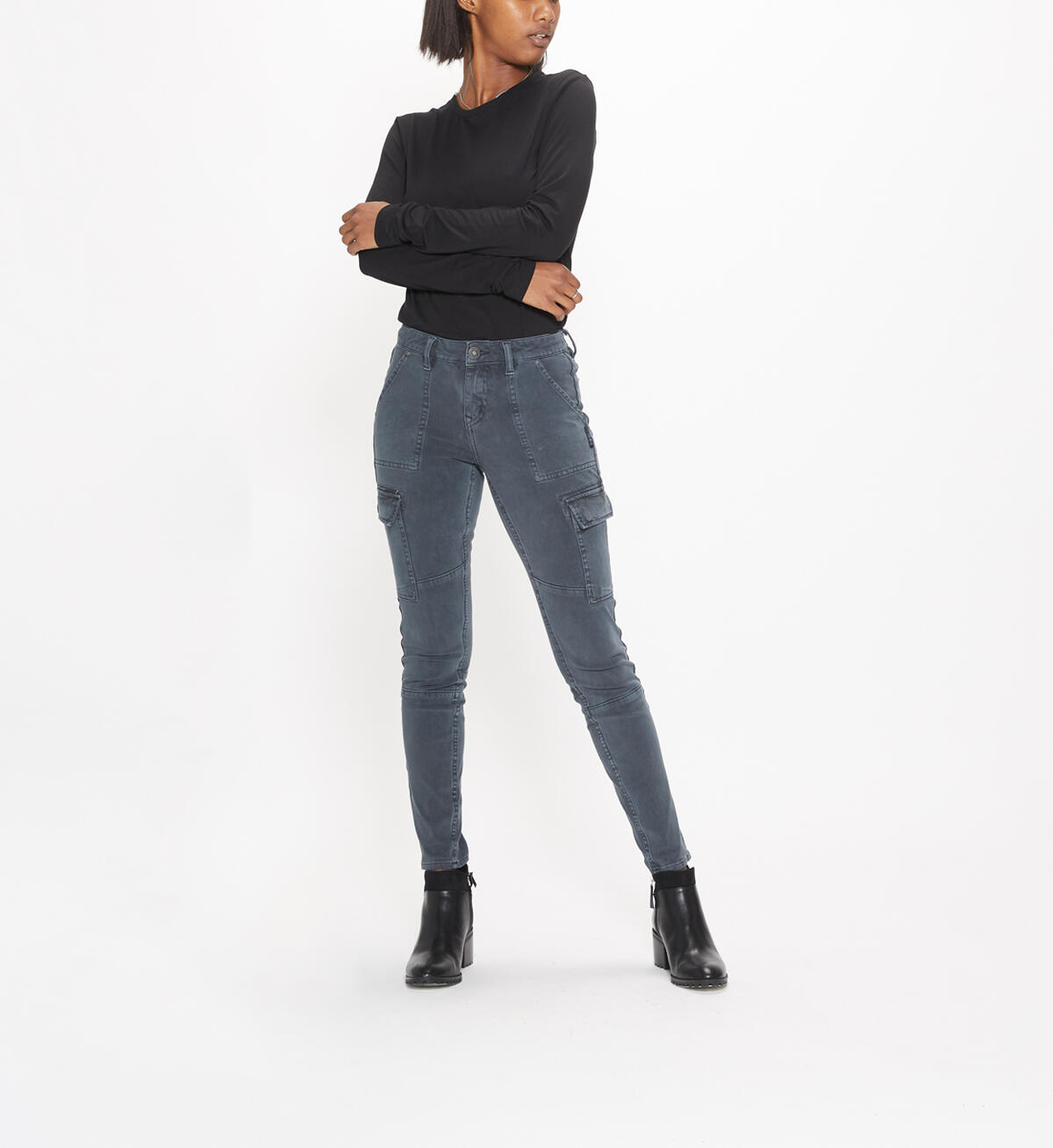 Skinny Cargo Mid Rise Color Wash, Charcoal, hi-res image number 0
