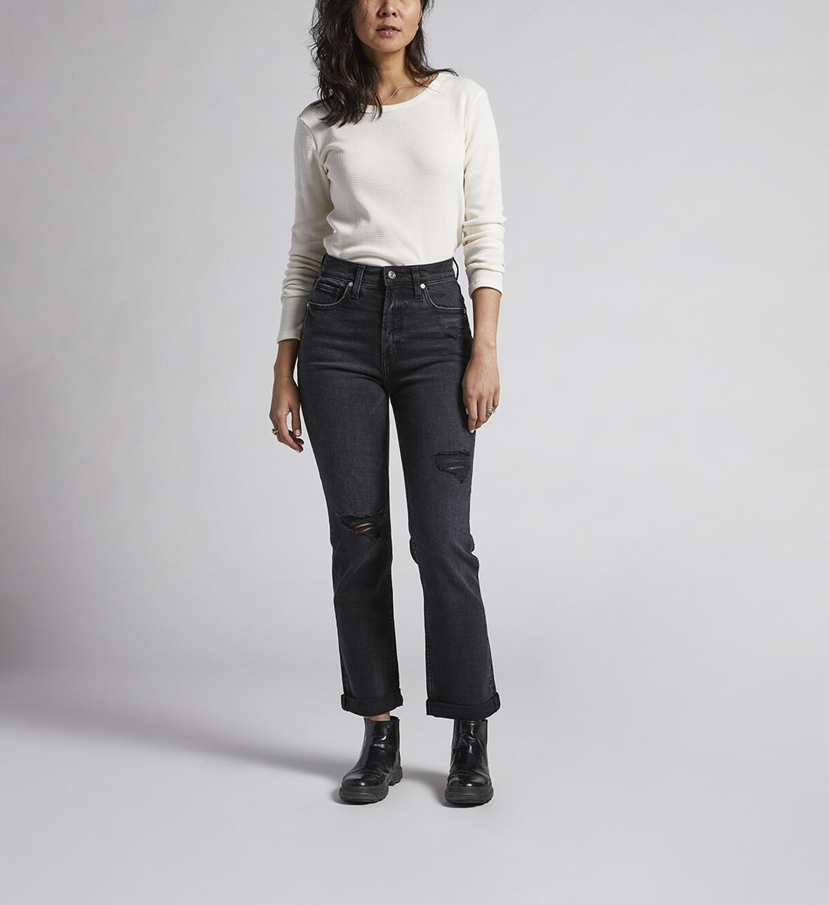 '90s Boyfriend High Rise Straight Leg Jeans, Black, hi-res image number 0