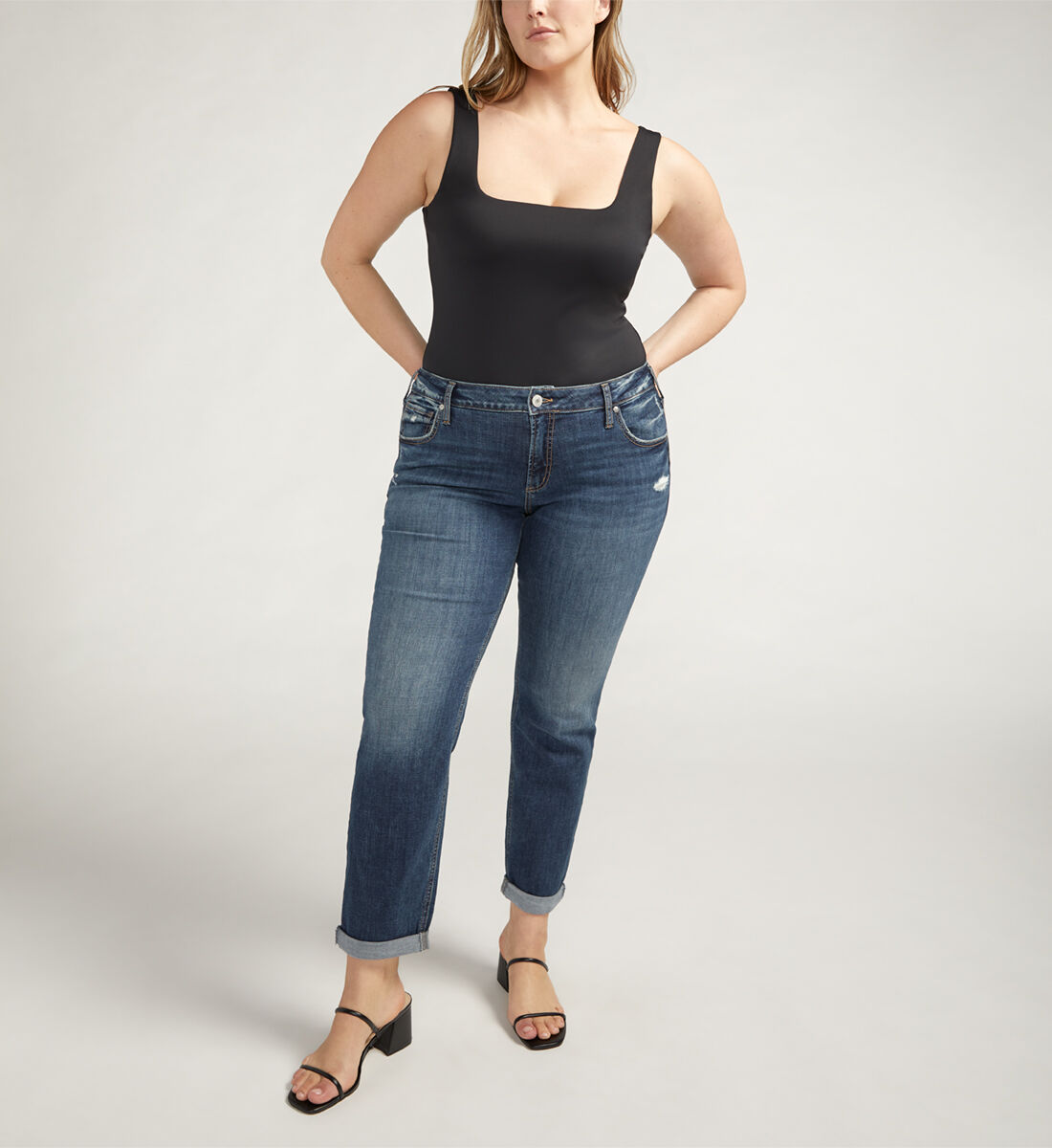Buy Boyfriend Mid Rise Slim Leg Jeans Plus Size for USD 74.00 Silver Jeans US New