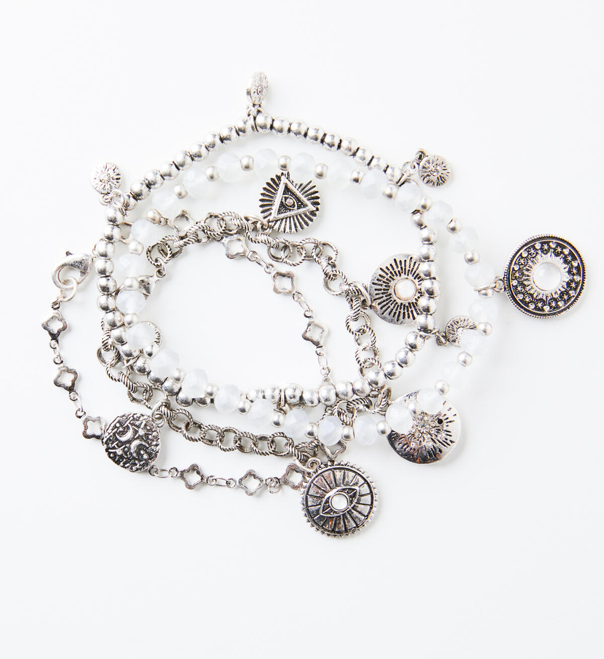 Silver-Tone Charm Bracelet Set, , hi-res image number 1