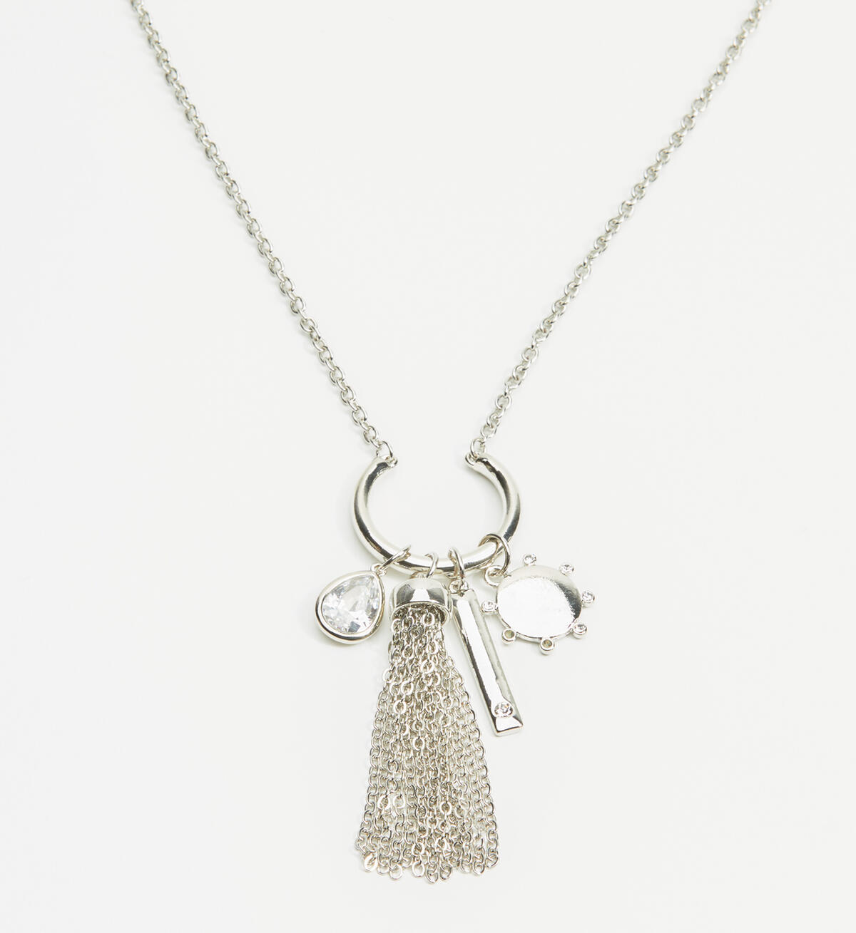 Long Cluster Charm Necklace, Silver, hi-res image number 1