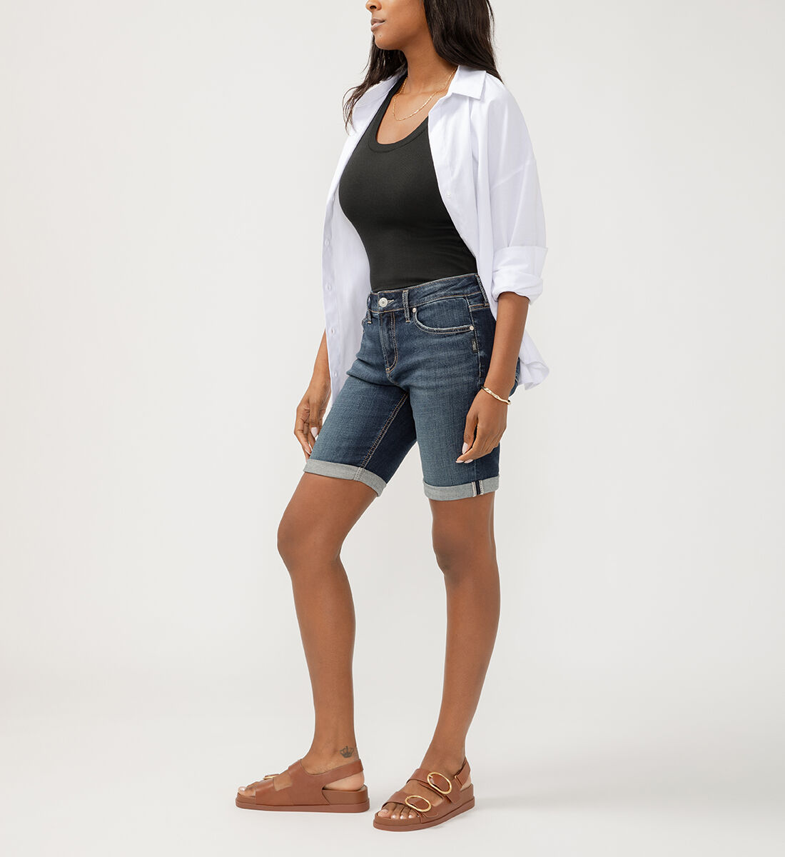 【SCENERITY】Tinted Half Bermuda Jeans WallFlower Women's Luscious Curvy Denim Bermuda Shorts Mid