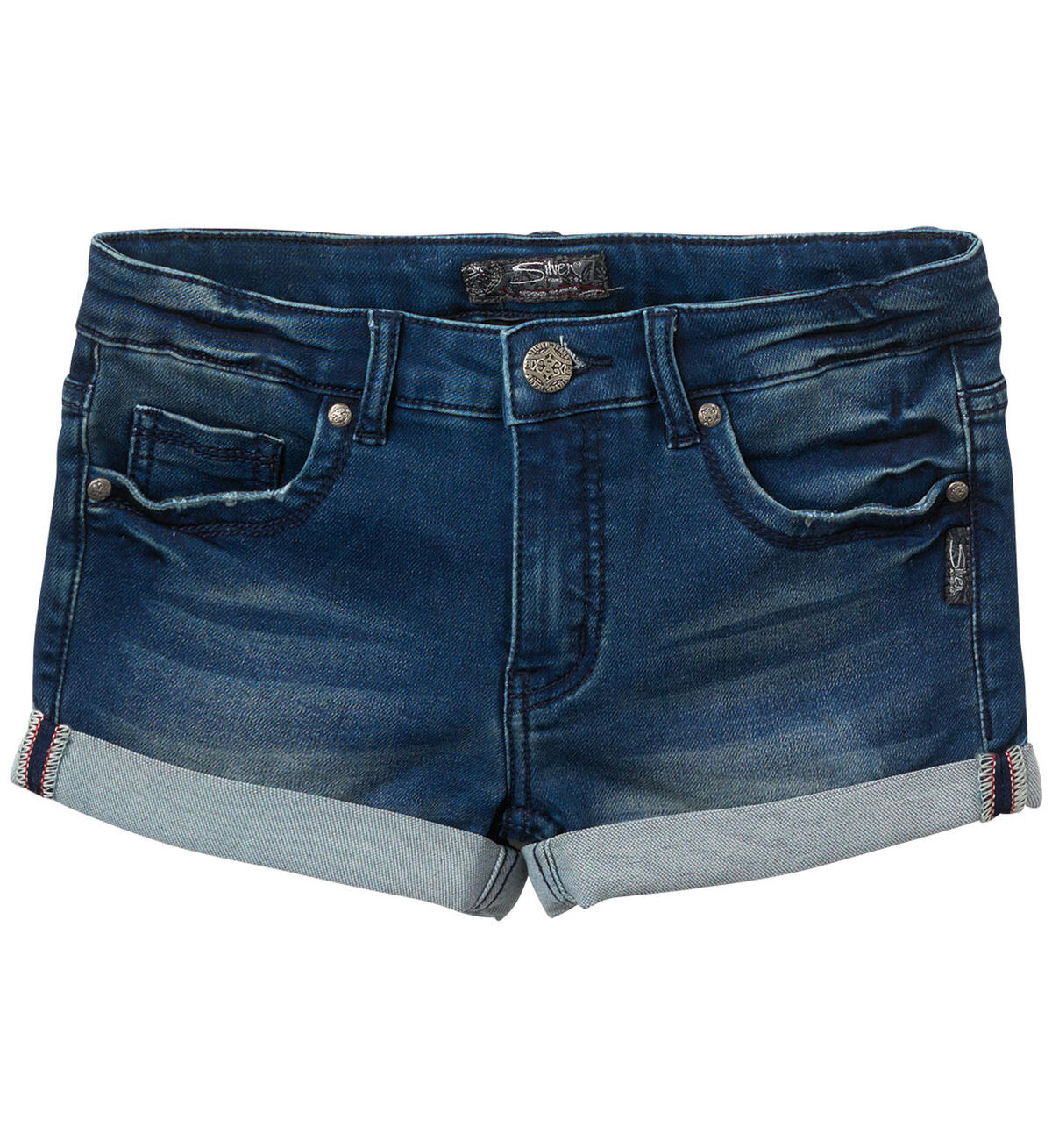 Lacy Knit Denim Shorts in Dark Wash (7-16), , hi-res image number 0