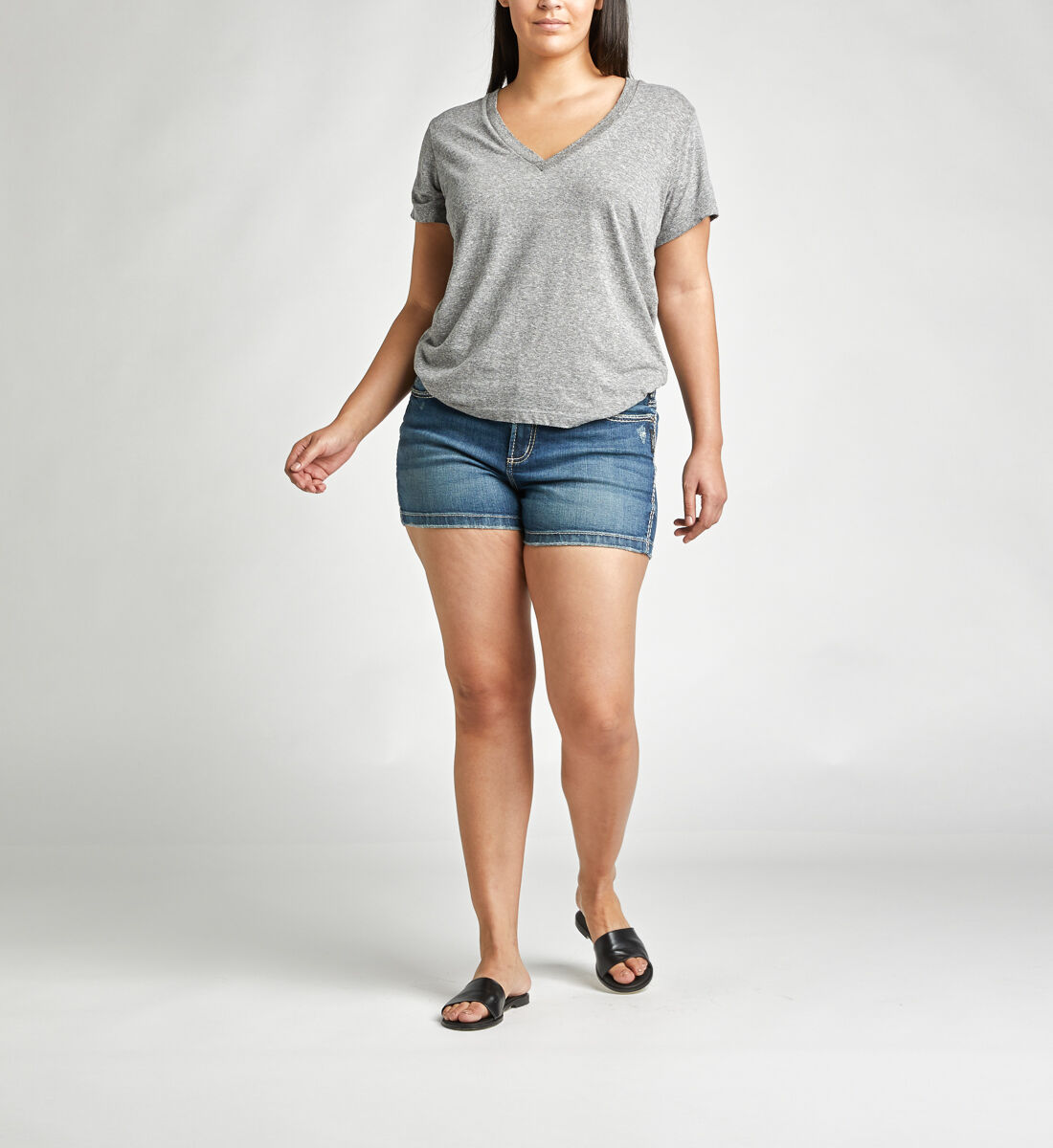 Buy Elyse Mid Rise Short Plus Size for USD 74.00 Silver Jeans US New