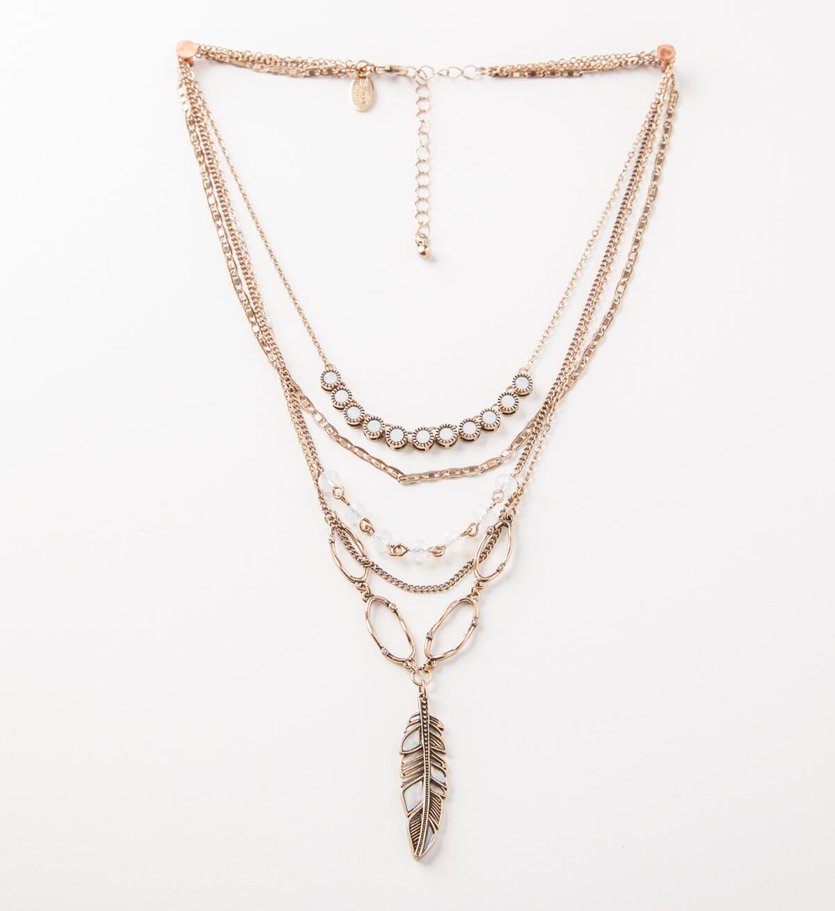 Gold-Tone Layered Feather Necklace, , hi-res image number 0