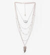 Silver-Tone Layered Feather Necklace, , hi-res image number 0