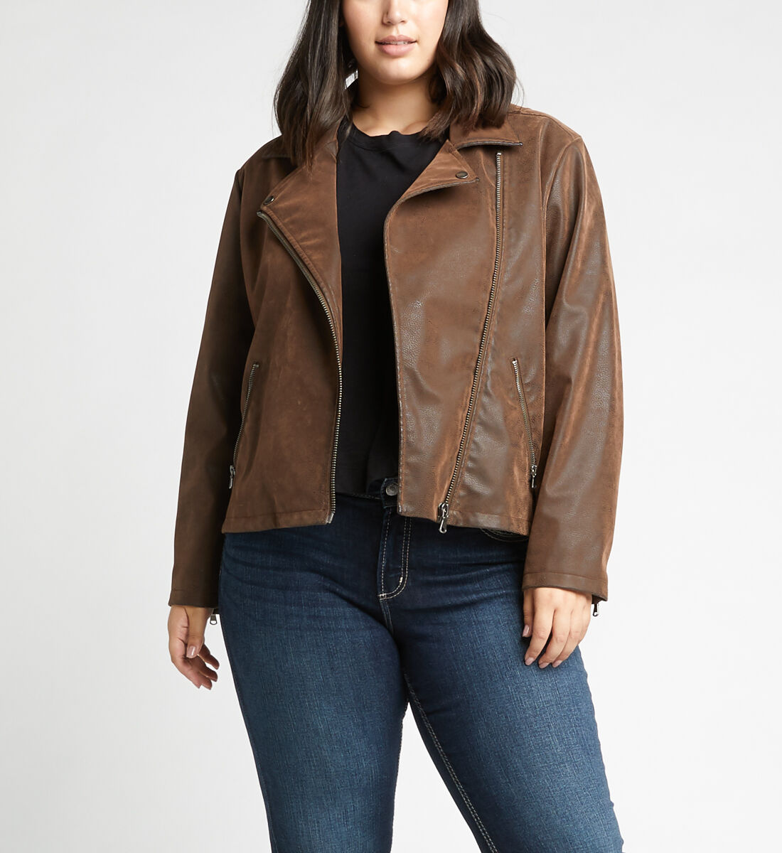 Plus size faux suede moto jacket shop