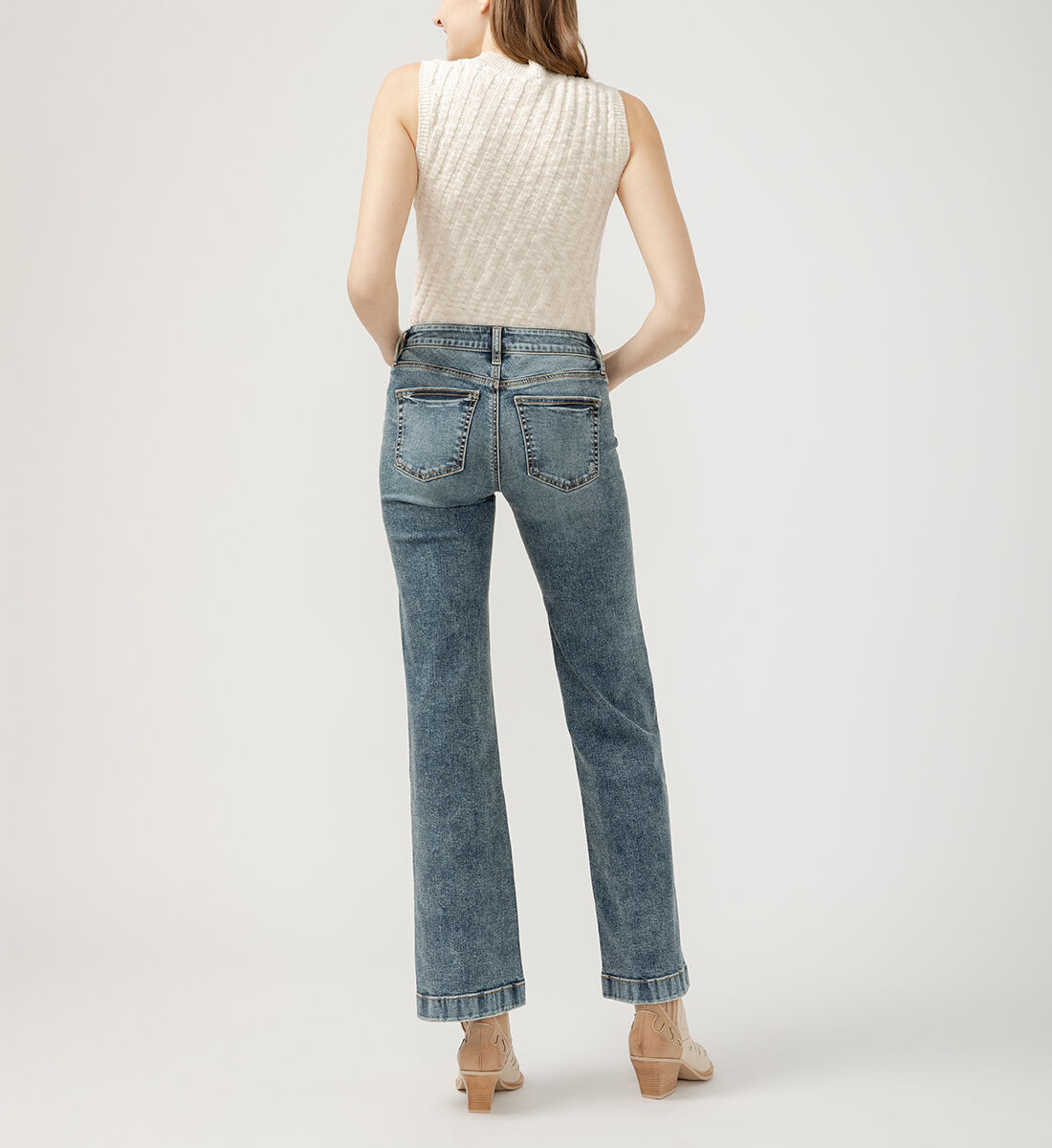 Buy Suki Mid Rise Trouser Leg Jeans for USD 78.00 | Silver