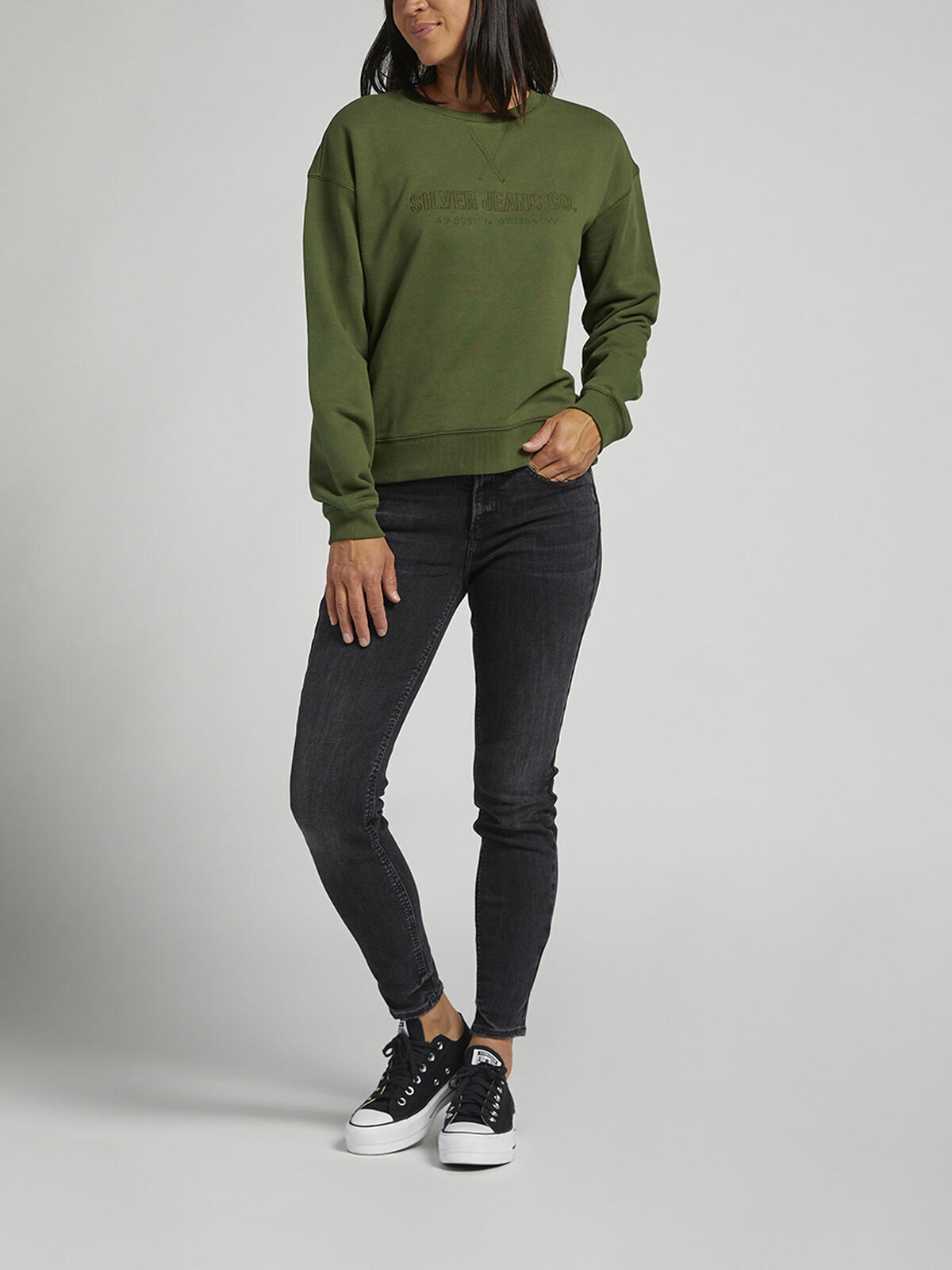 Womens Crewneck Sweatshirt, Olive, hi-res image number 0