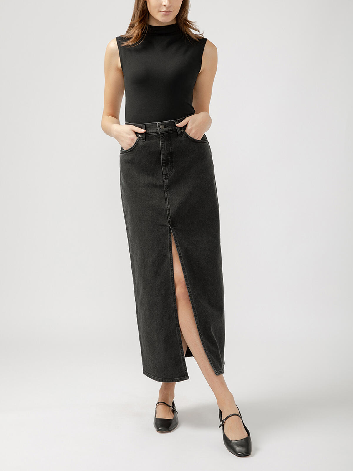 Front-Slit Maxi Jean Skirt, , hi-res image number 0