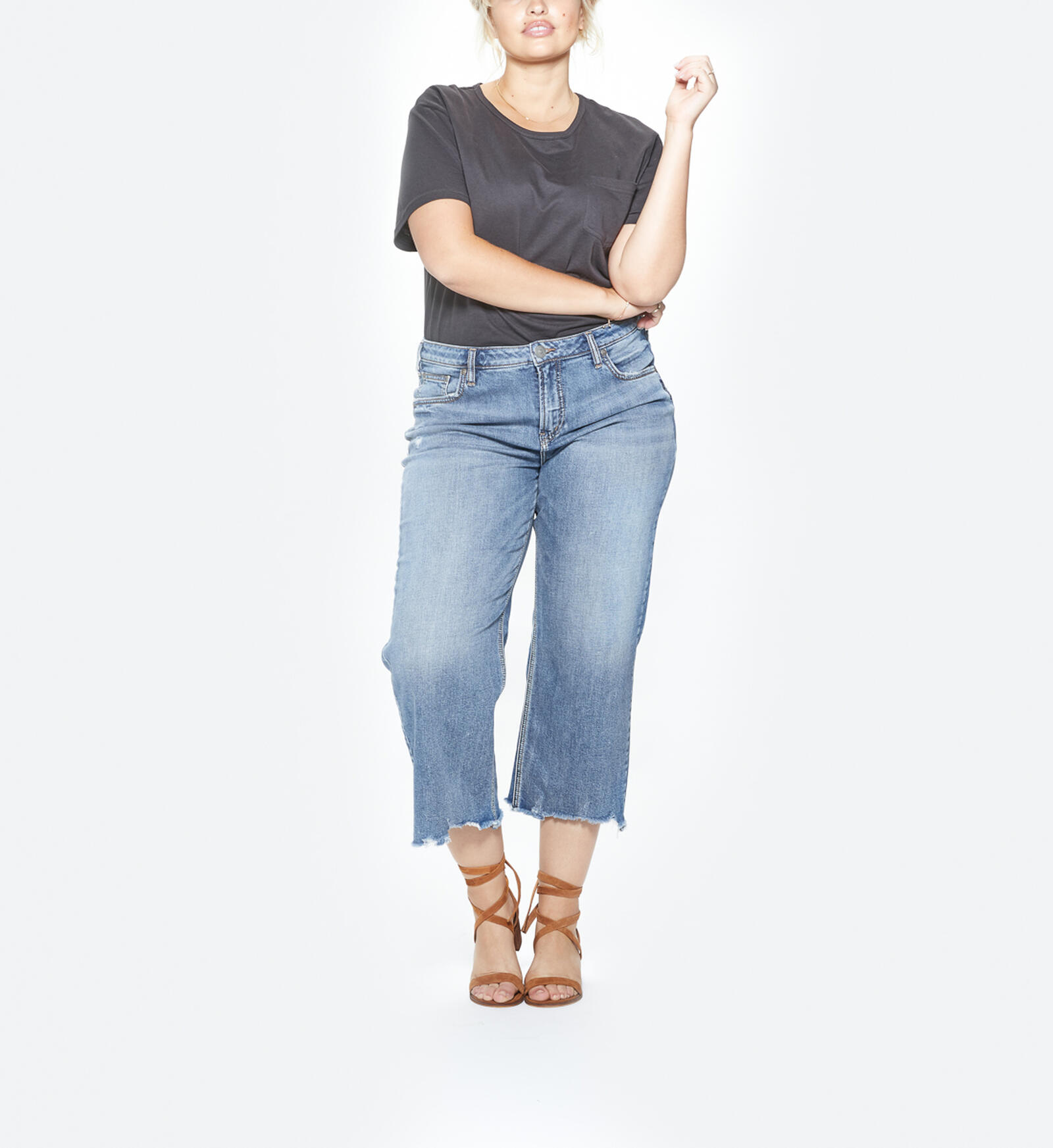 Buy Wide Leg High Rise Crop Jeans Plus Size for USD 100.00