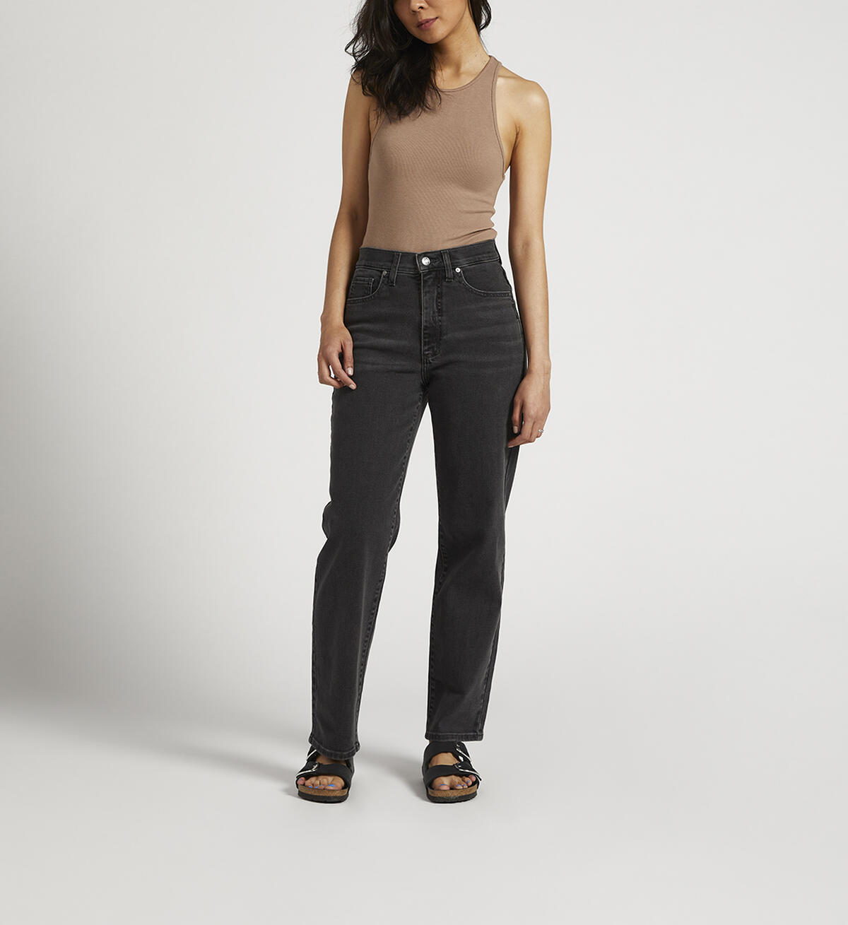 Mid Rise Straight Leg Dad Jean, Black, hi-res image number 0