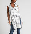 Summer Plaid Frayed Button-Down Tunic, , hi-res image number 0