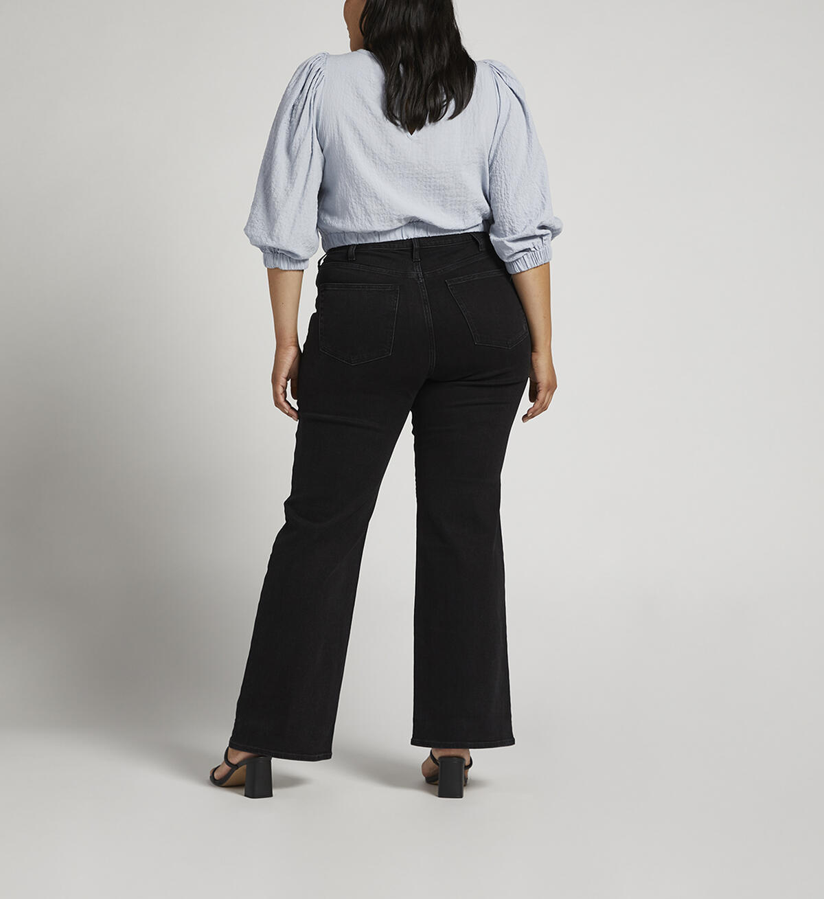 Highly Desirable High Rise Trouser Leg Jeans Plus Size, Black, hi-res image number 1