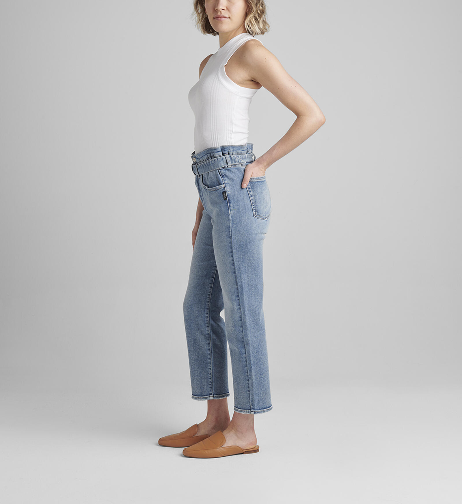 Buy Paper Bag High Rise Straight Crop Jeans for USD 88.00