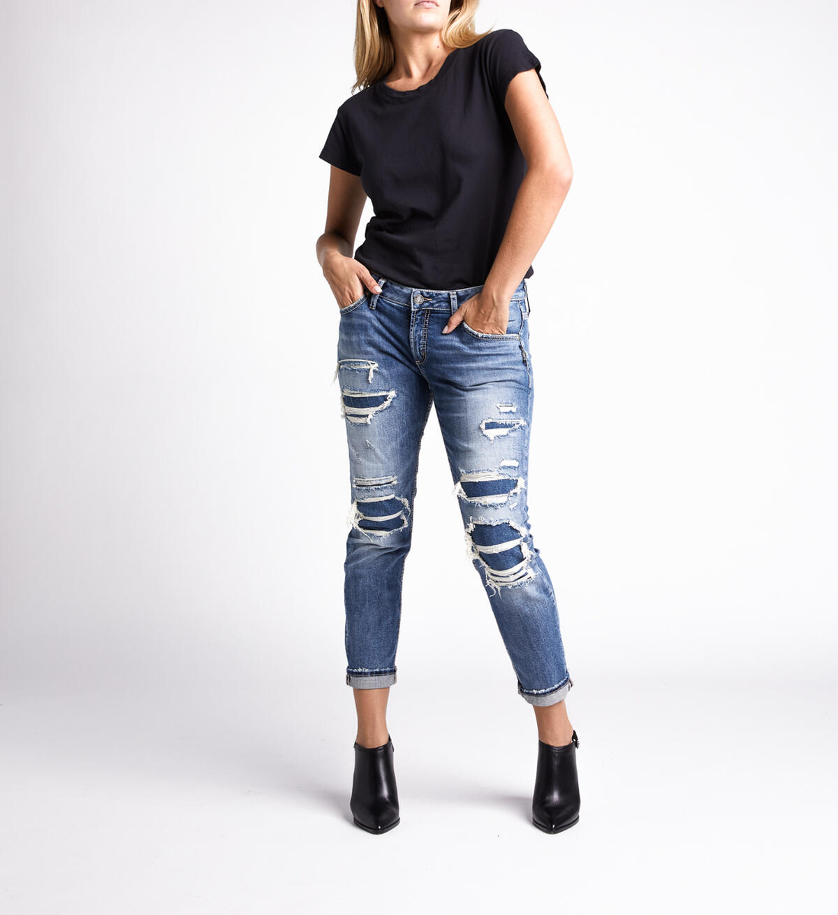 Boyfriend Mid Rise Slim Leg Jeans, Indigo, hi-res image number 0