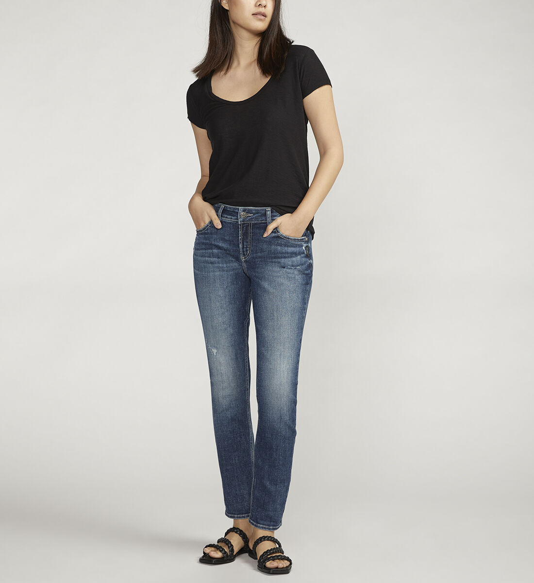 Buy Elyse Mid Rise Straight Leg Jeans for USD 74.00 | Silver Jeans