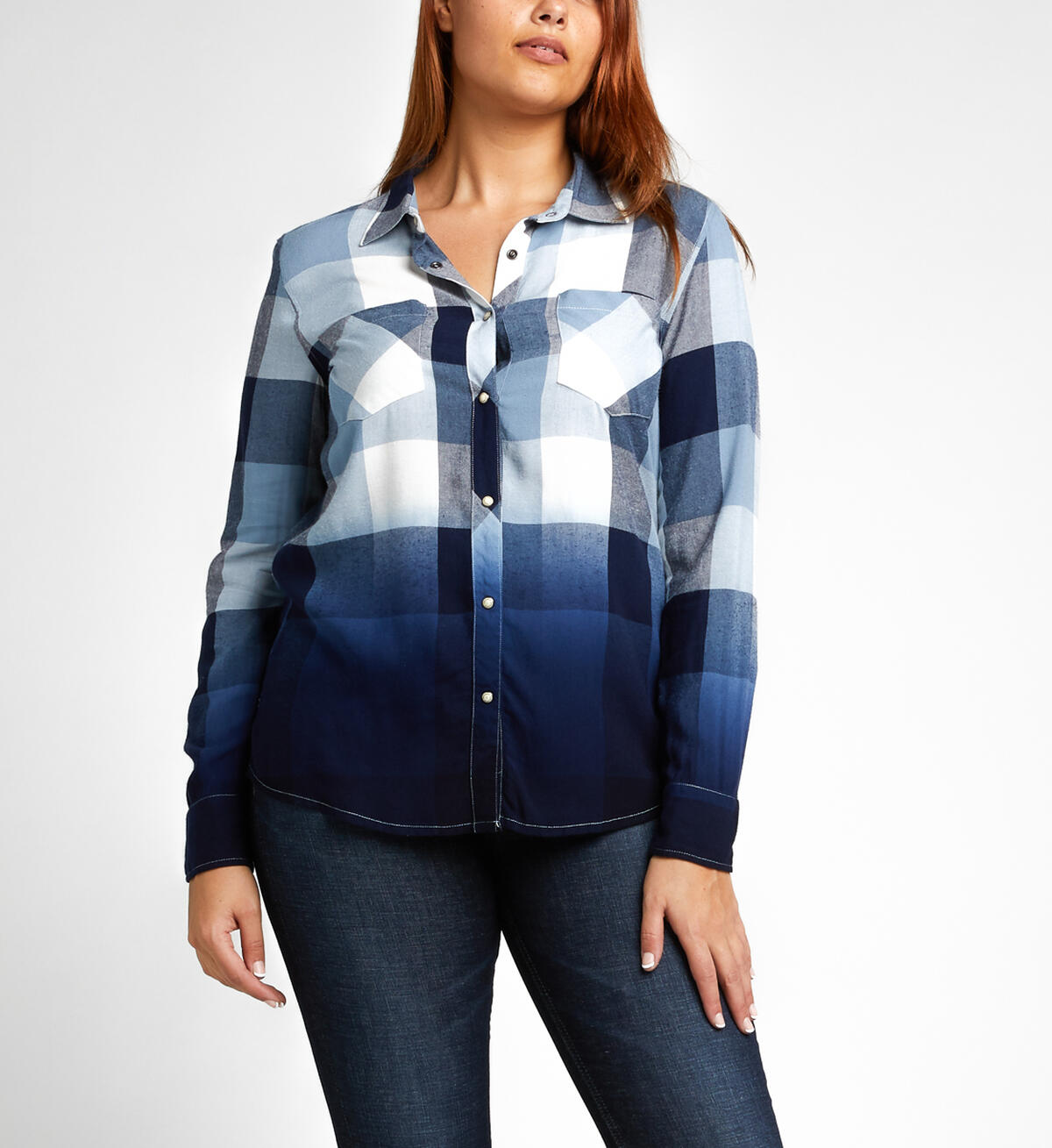 Vivian Long-Sleeve Plaid Shirt Final Sale, Navy, hi-res image number 0