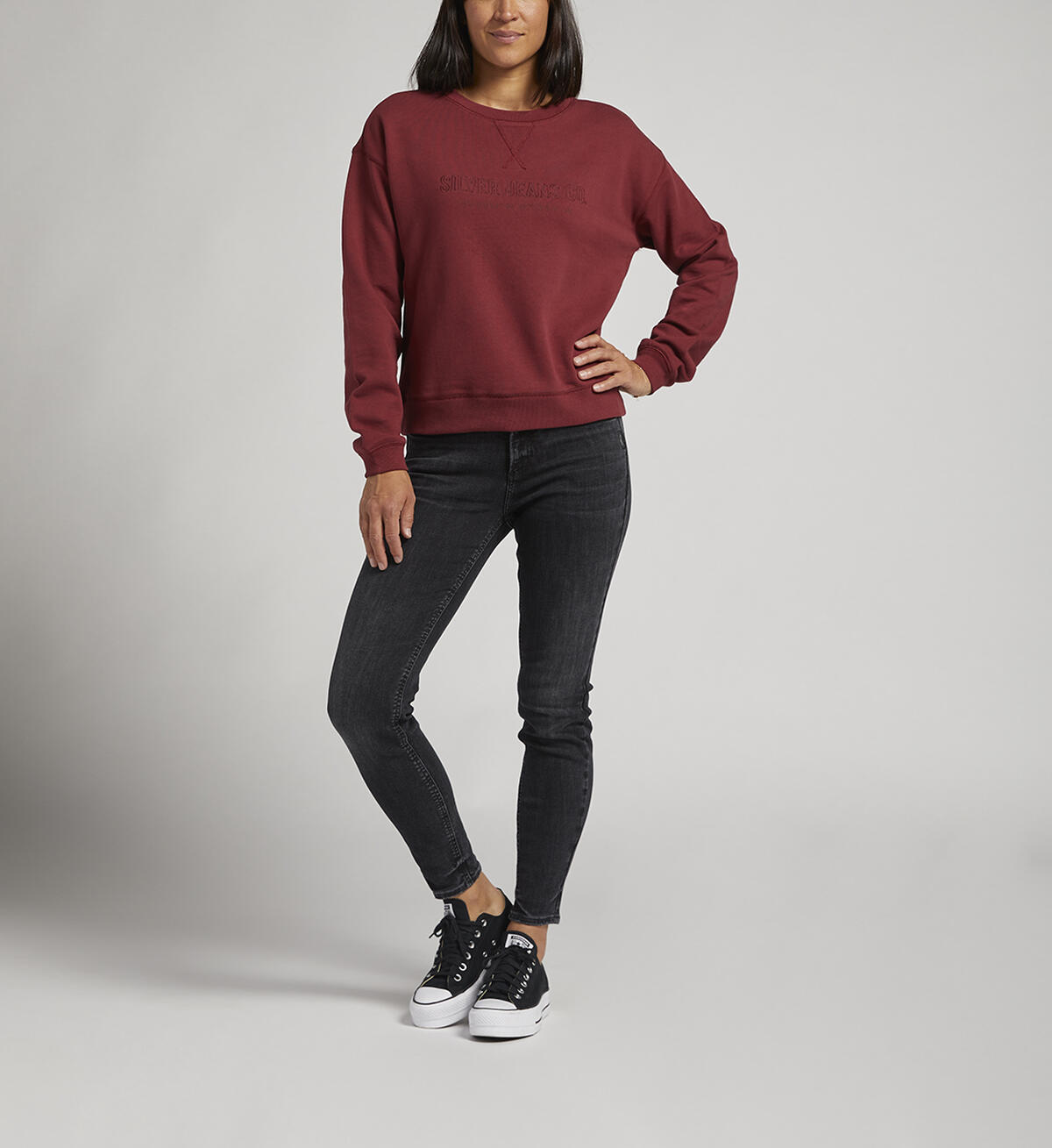 Womens Crewneck Sweatshirt, Burgundy, hi-res image number 0