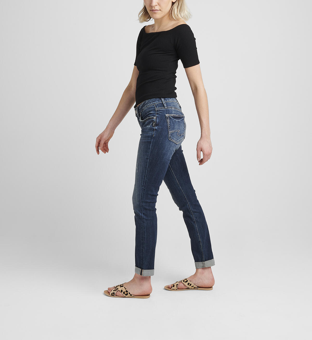 Boyfriend Mid Rise Slim Leg Jeans, , hi-res image number 2