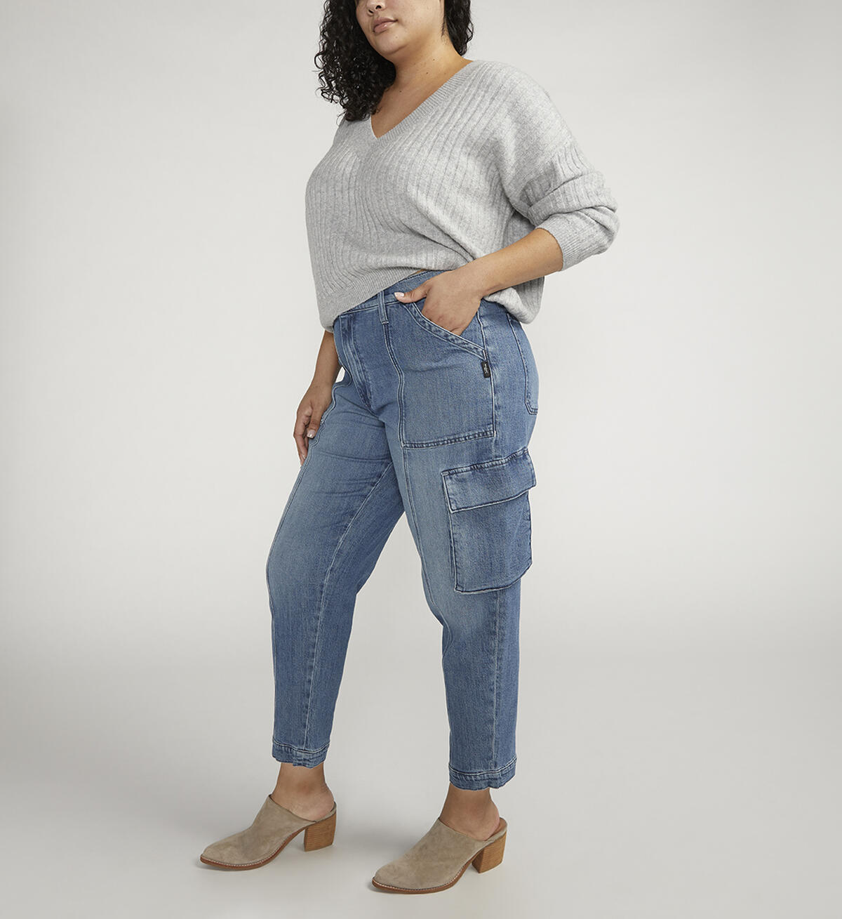 Denim High Rise Cargo Pants, , hi-res image number 2