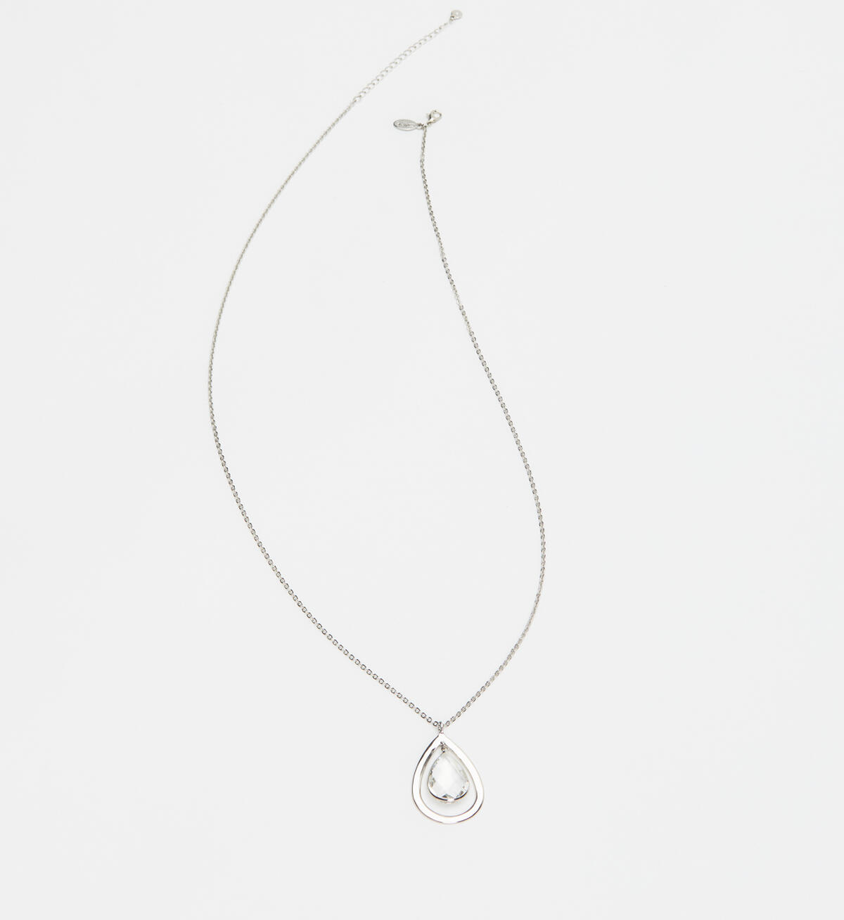 Long Rhinestone Teardrop Necklace, Silver, hi-res image number 0