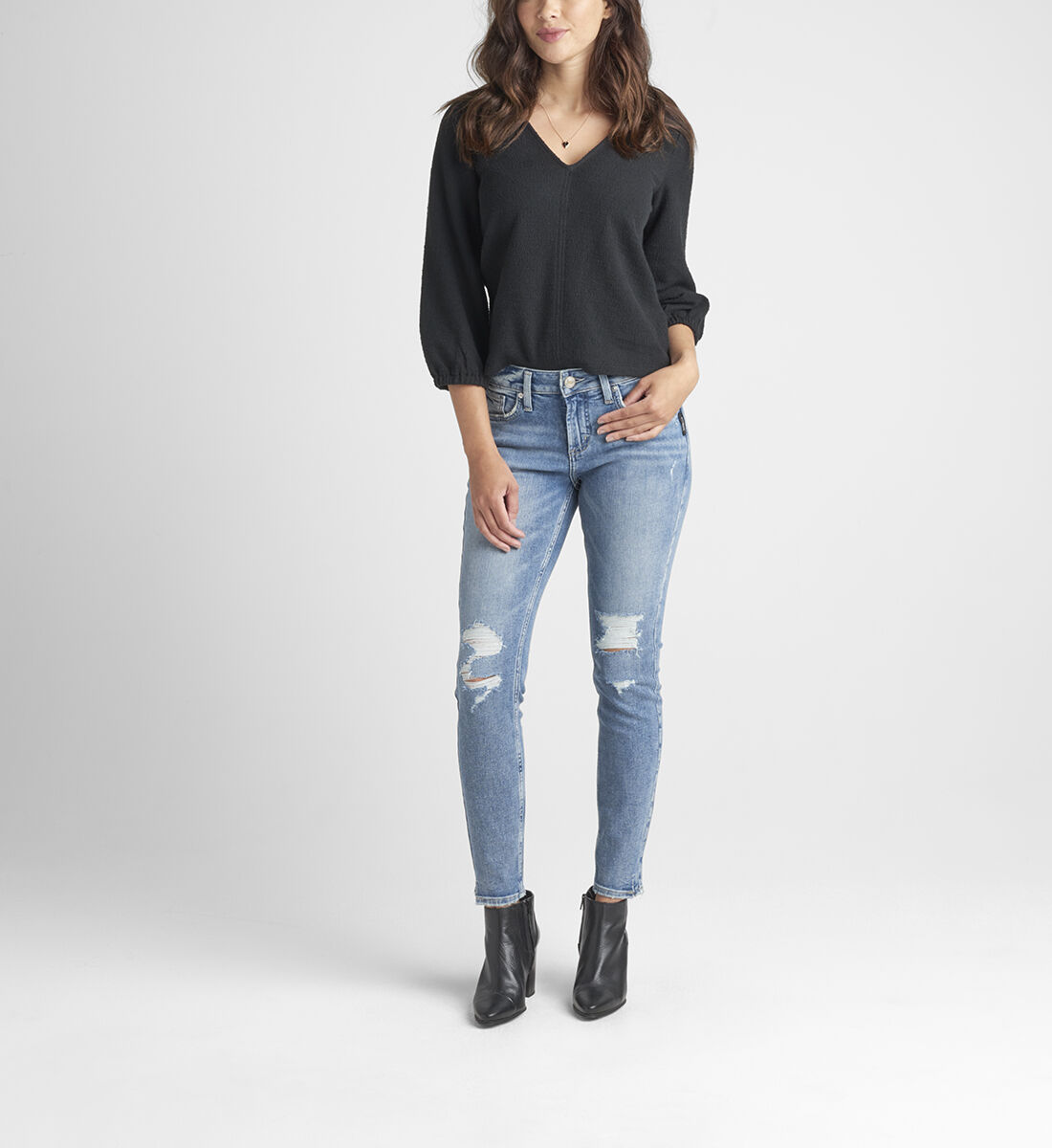 Elyse Mid Rise Skinny Jeans Front