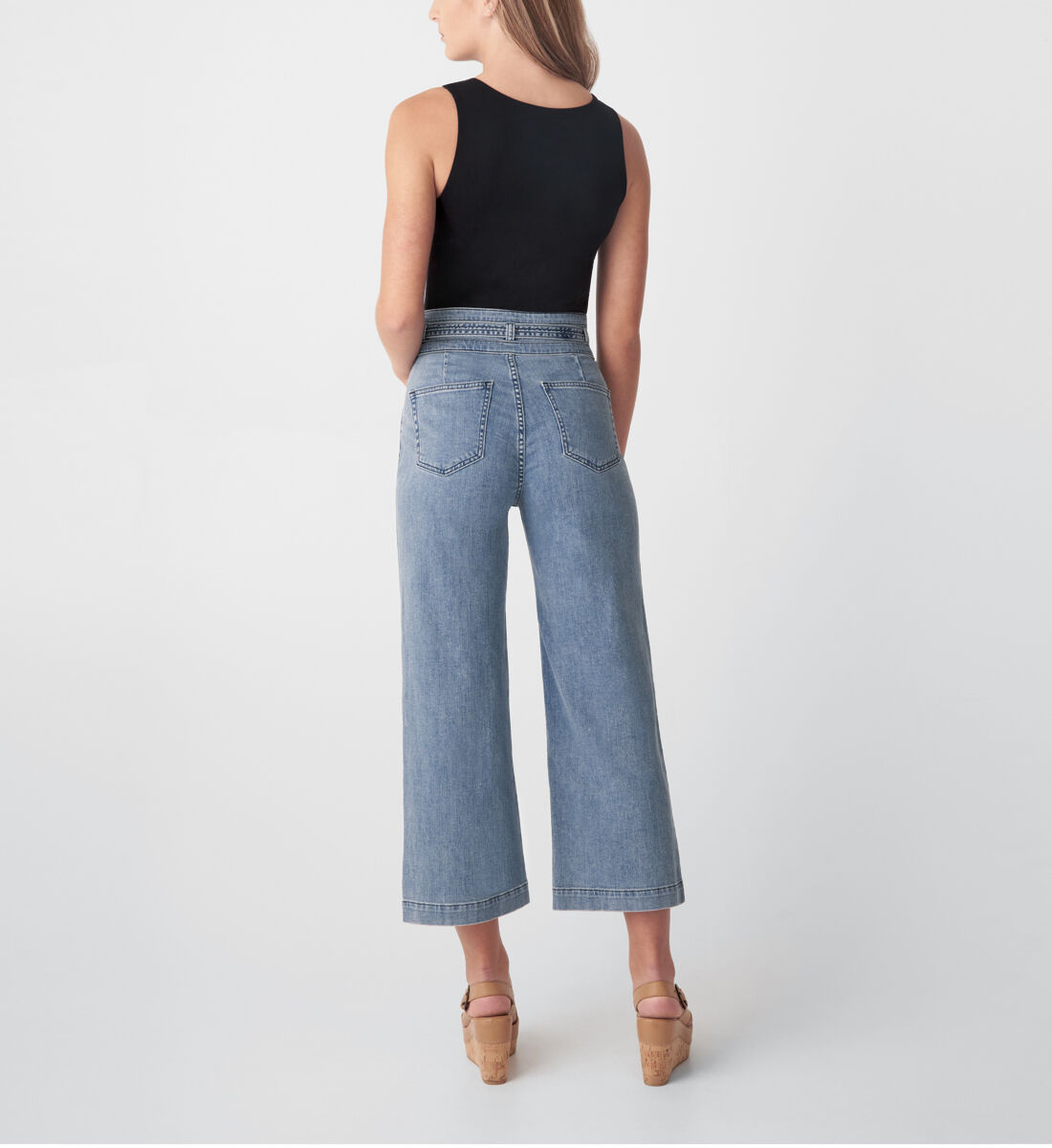 Buy Belted High Rise Wide Leg Crop Jeans for USD 50.00 | Silver 