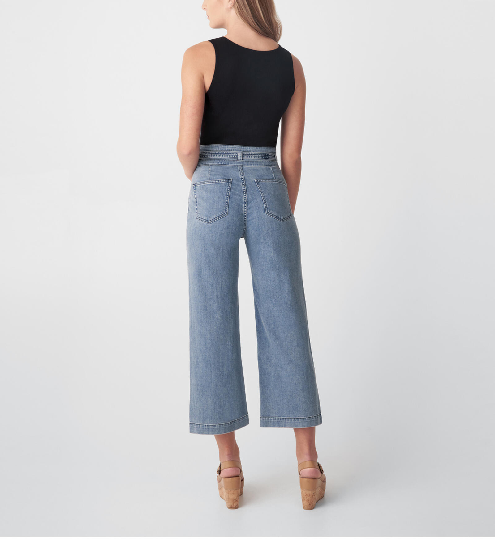 Buy Belted High Rise Wide Leg Crop Jeans for USD 84.00