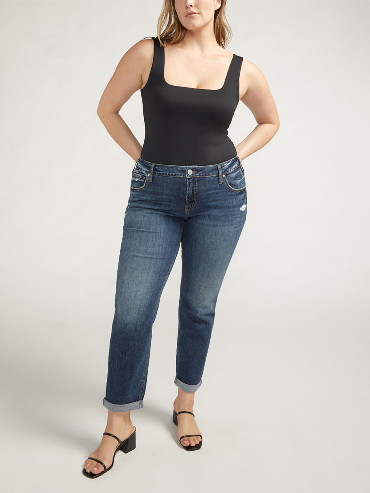 Boyfriend Mid Rise Slim Leg Jeans Plus Size, , hi-res image number 0