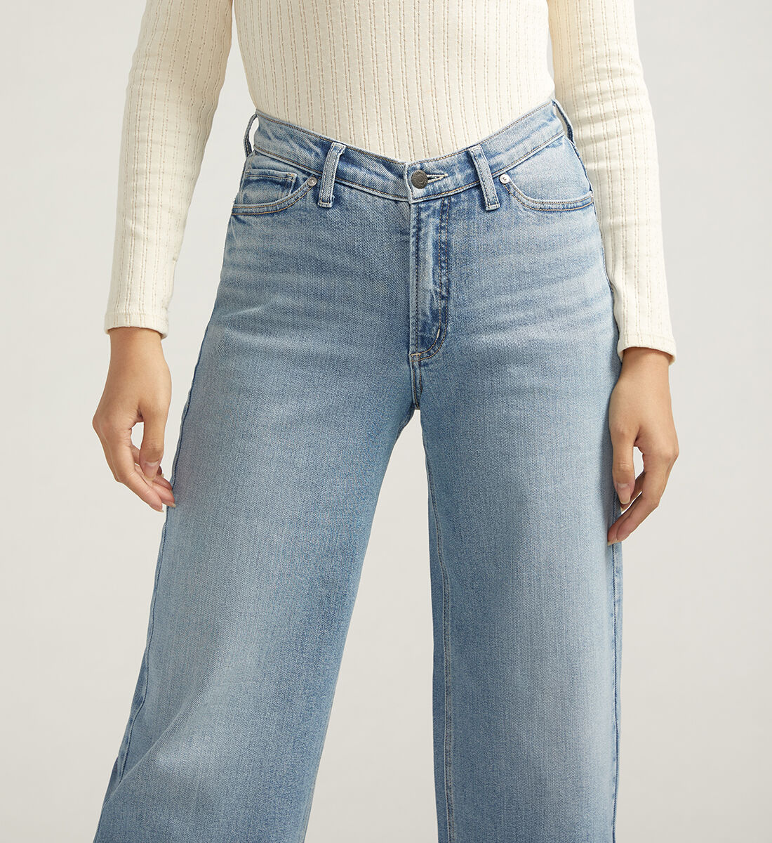 Buy V-Front High Rise Wide Leg Jeans for USD 88.00 | Silver