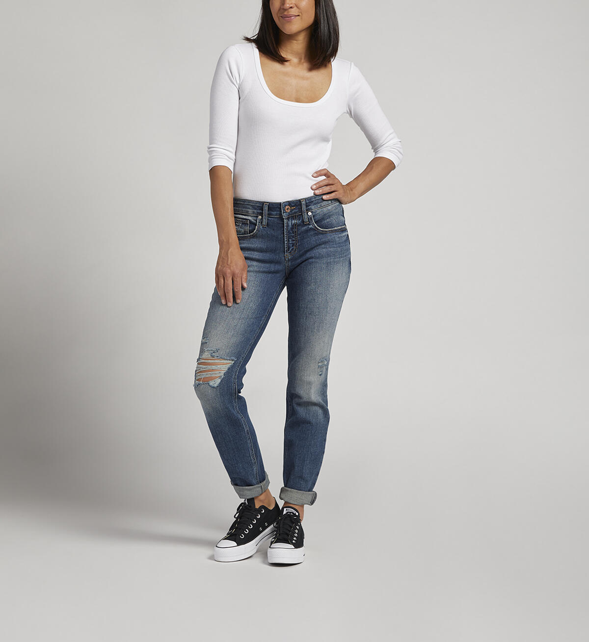 Boyfriend Mid Rise Slim Leg Jeans, Indigo, hi-res image number 0